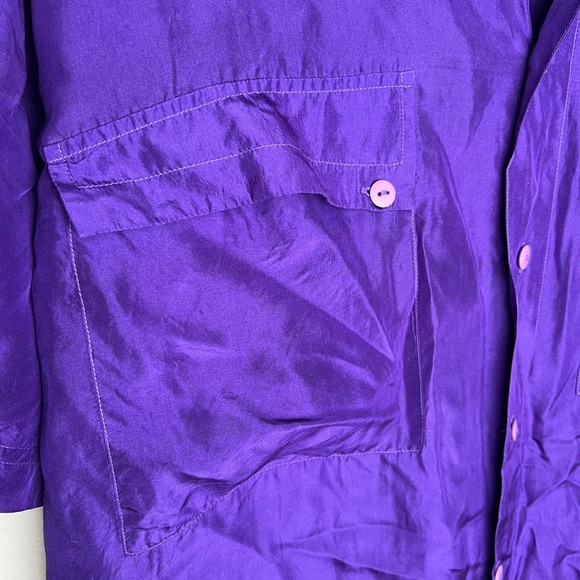 vintage 100% silk men’s button down short sleeve shirt in purple sz M oversized - Picture 3 of 5